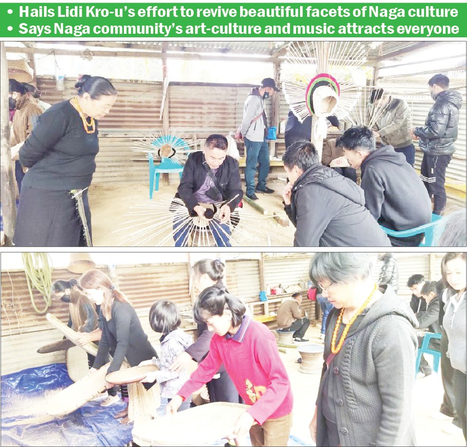(Top) Youngsters learning skills to weave Angami’s traditional headgear ‘Tsüla do dojükecü’ during a training on traditional skills and knowledge at Ziekezou, Kohima village on March 6, 2021. (Bottom ) Young girls learn to the technique of rice pounding and cleaning or ketsü thu mu pekhrei kecü during the same training. (Morung/Lidi Kro-u File Photos)